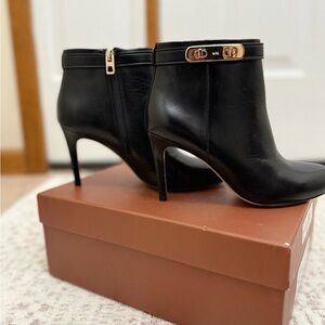 Coach Black Ankle Boots with Gold Accent